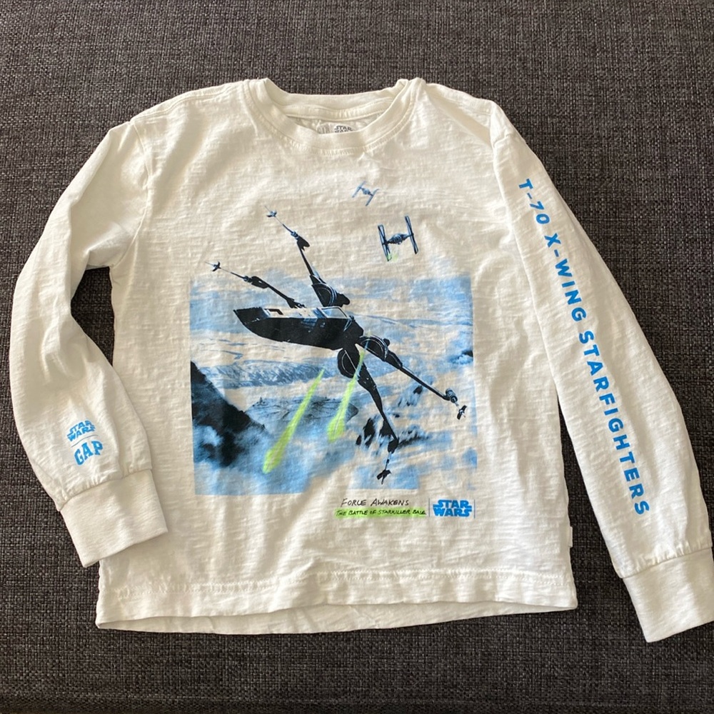 ⭐️ GAP Kids Star Wars 100% Organic Cotton Long Sleeve Graphic Tee, Boys S X-Wing